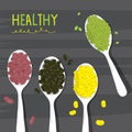 Bean Green Red Black Soy on Spoon Cartoon Vector