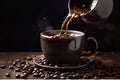 brown morning bean mug cafe espresso cup aroma breakfast drink. Generative AI.