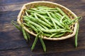 Bean pods in wicker baskets.