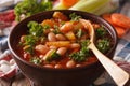 Bean soup and ingredients macro on the table. horizontal Royalty Free Stock Photo