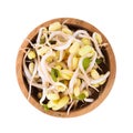 Bean sprouts, soybean sprouts on wooden bowl Royalty Free Stock Photo