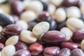 Multi-colored beans on a white background. Red and white beans in a background