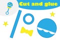 Beanbag in cartoon style, education game for the development of preschool children, use scissors and glue to create the