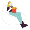 Beanbag woman holding popcorn bucket 2D linear cartoon character