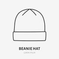 Beanie hat doodle line icon. Vector thin outline illustration of warm apparel. Black color linear sign for winter