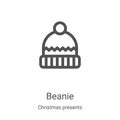 beanie icon vector from christmas presents collection. Thin line beanie outline icon vector illustration. Linear symbol for use on