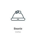 Beanie outline vector icon. Thin line black beanie icon, flat vector simple element illustration from editable clothes concept