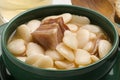 Beans and bacon stew.Spanish cuisine.Judiones. Royalty Free Stock Photo
