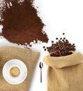 Beans and coffee powder with bag