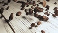 Beans of coffee raining at slow motion