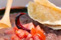 Beans cooked in a clay dish with tomato and tortillas, mexican poor dish Royalty Free Stock Photo