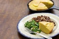 Beans and greens with cornbread, southern cooking Royalty Free Stock Photo