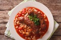 Beans with grilled sausage, traditional european homemade meal. Royalty Free Stock Photo