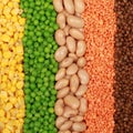 Beans, lentils, peas and corn
