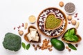 Beans, nuts and avocados. Sources of Vegetable Protein for Vegan Food