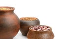 Beans, rice and lentils in pots Royalty Free Stock Photo