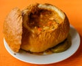 Beans stew in bread bowl Royalty Free Stock Photo