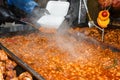 Beans stew, chili sin carne, large pot on fire cooking during food festival Royalty Free Stock Photo