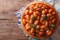 Beans in tomato sauce with dill horizontal top view Royalty Free Stock Photo