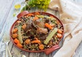 Beans with vegetables and meat on a plate Royalty Free Stock Photo