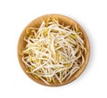 Beansprout in wood bowl on white background