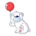 Bear with air ballon icon, cartoon style