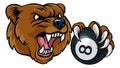 Bear Angry Pool 8 Ball Billiards Mascot Cartoon