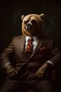 bear animal in the form of a man in a suit and sunglasses, a good leader, the boss, director, generative ai