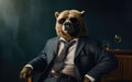 bear animal in the form of a man in a suit and sunglasses, a good leader, the boss, director, generative ai