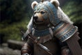 Bear animal portrait dressed as a warrior fighter or combatant soldier concept. Ai generated