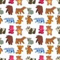 Bear animal vector mammal teddy grizzly funny happy cartoon predator cute character seamless pattern background