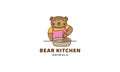 Bear as chef on kitchen cute cartoon logo vector illustration