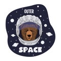 Bear astronaut outer space, hand drawn vector animal illustration, for t-shirt and other uses. Royalty Free Stock Photo