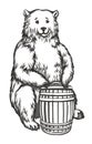 Bear with a barrel, black and white drawing for embroidery, engraving, printing on fabric