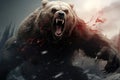 bear with the big red wolf in the forest. digital illustration, 3 d illustration, angry bear with russian flag attack the world,