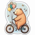 bear bike balls sticker humanized characters funny vector artistic and delicate minimalist hand drawn doodle