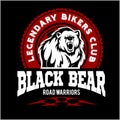 Bear bikers club tee print vector design. T-shirt emblem. Royalty Free Stock Photo