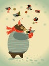 Bear and birds celebrate Christmas