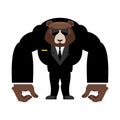 Bear bodyguard in black suit. Strong Grizzly guard