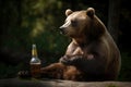 Bear with bottle beer. Generate AI