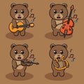 Cute Character Cartoon of Bear Play Music set. Royalty Free Stock Photo