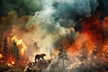 A bear bravely progresses through a forest consumed by flames, highlighting the dire impact of a raging fire on wildlife and