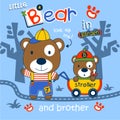 Bear and brother in the garden funny animal cartoon,vector illustration