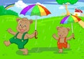 Bear brother in raining day