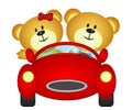 Bear brothers playing with their car toy