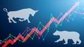 Bear and bull on a chart, with arrows going up. Stock market concept bull and bear Royalty Free Stock Photo