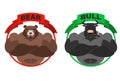 Bear and bull. Strong bear. Bull with horns on white background.