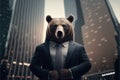 Bear business man, stock market, financial investments, Generative Ai Royalty Free Stock Photo
