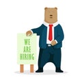 Bear businessman - We are hiring illustration