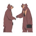 Bear Businessman Shaking Hands, Humanized Brown Animal Characters Cartoon Vector Illustration